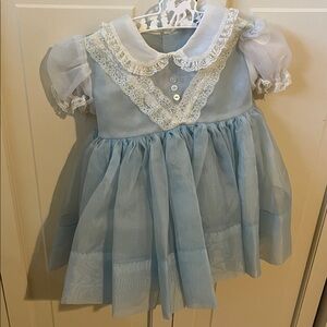 Vintage Light Blue Baby Girl Lace Party Dress